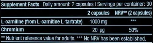 Склад та харчова цінність жирозпалювач BioTechUSA L-Carnitine + Chrome (60 капс)