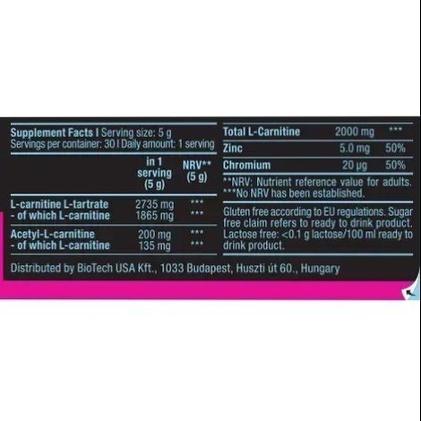 Склад та харчова ціність жирозпалювач BioTechUSA L-Carnitine flavoured drink powder (150 г), Lemon Ice Tea